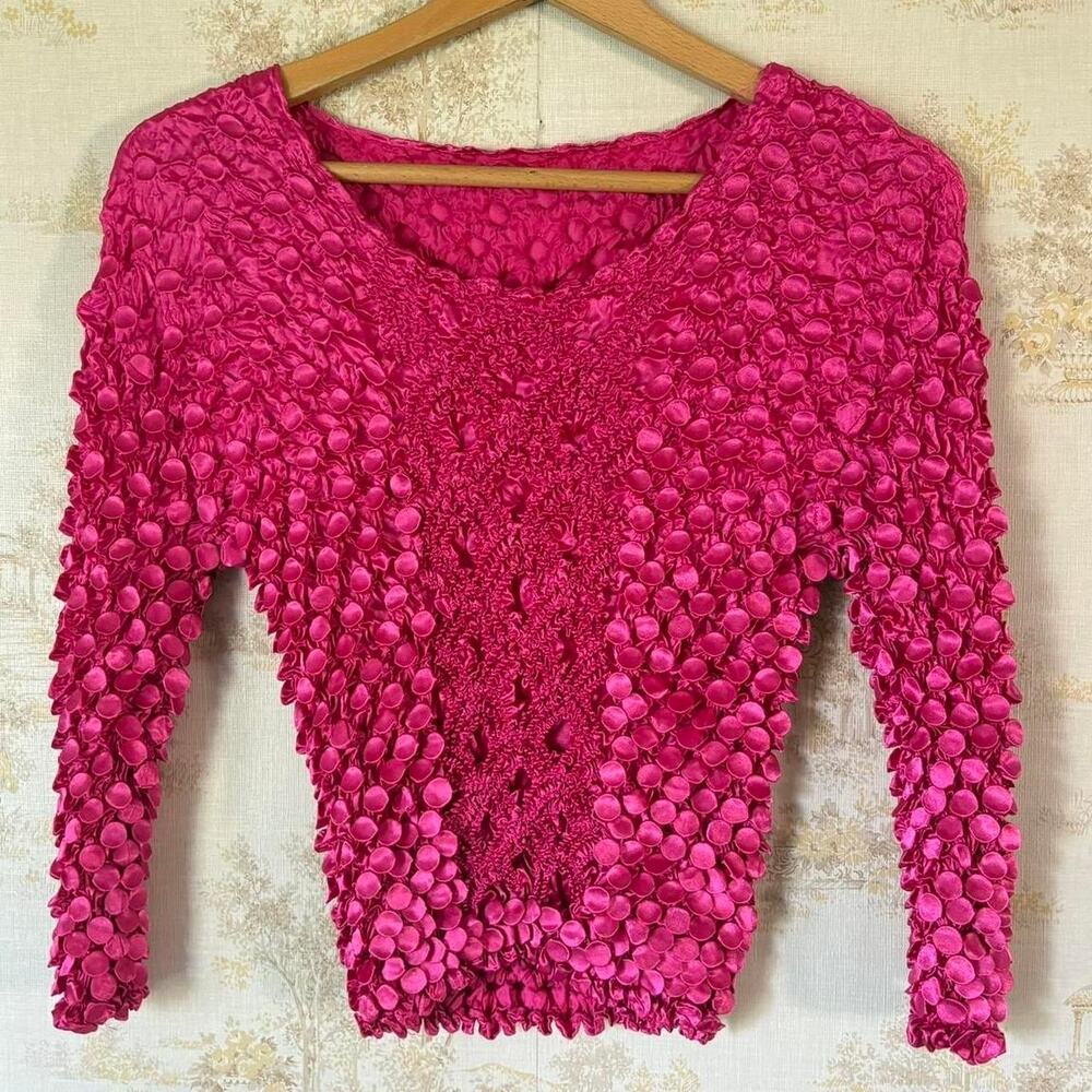 Vintage 90s Y2K Hot Pink Popcorn Shirt Bubble Top Barbiecore Mcbling One Size